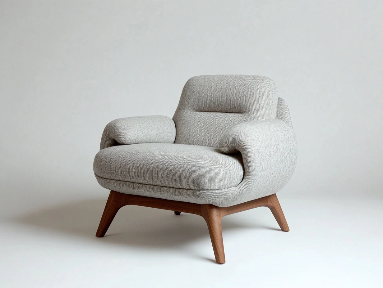 Sill¨®n de Tela Gris Claro con Estructura de Madera Maciza