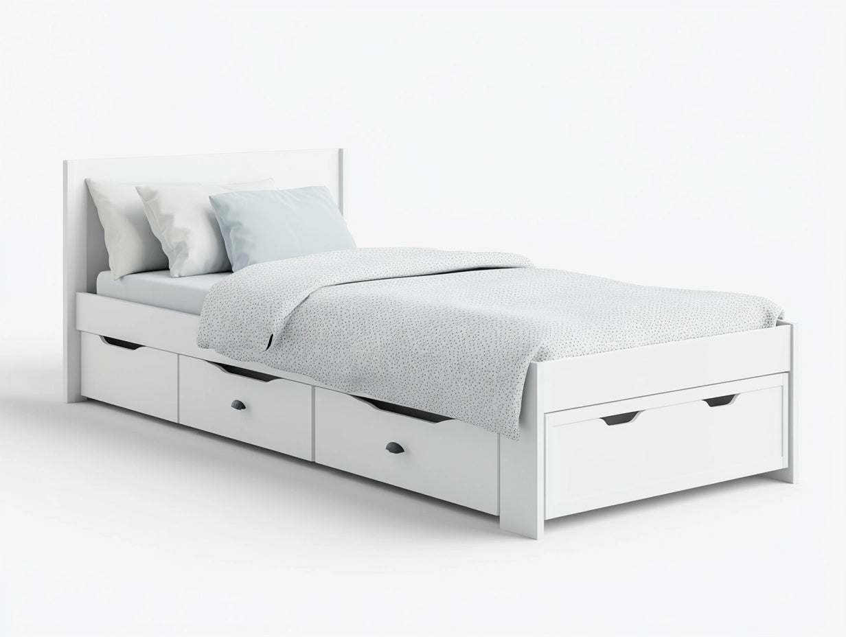 Cama individual con cajones de almacenamiento blanco MDF 200x90x100 cm