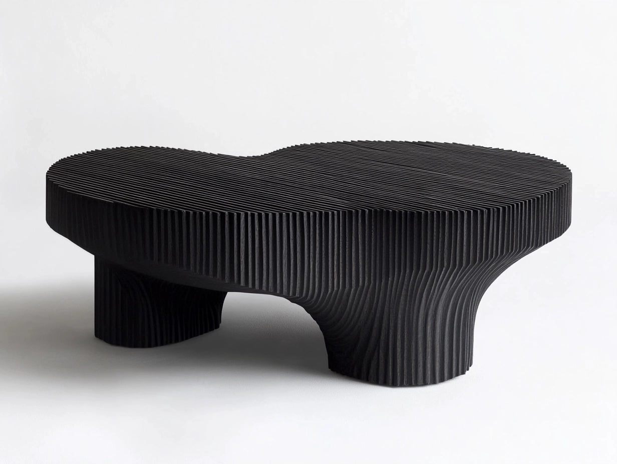 Mesa de Centro de Cart¨®n Corrugado Forma Org¨¢nica Negra 90cm x 60cm x 40cm