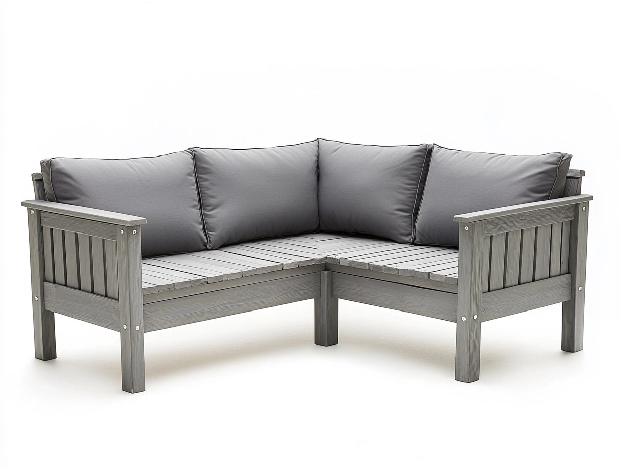 Sof¨¢ de Jard¨ªn Esquinero de Madera Gris con Cojines