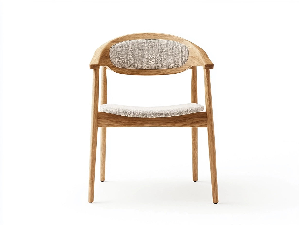 Silla de madera maciza con tapizado en tela crema