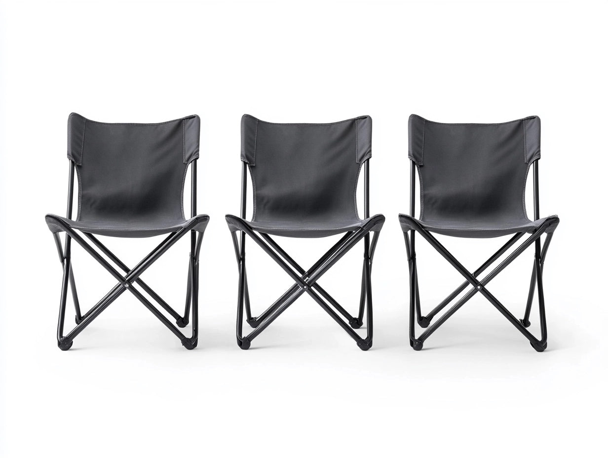 Sillas Plegables de Tela con Estructura Met¨¢lica Negra Conjunto 3 Piezas