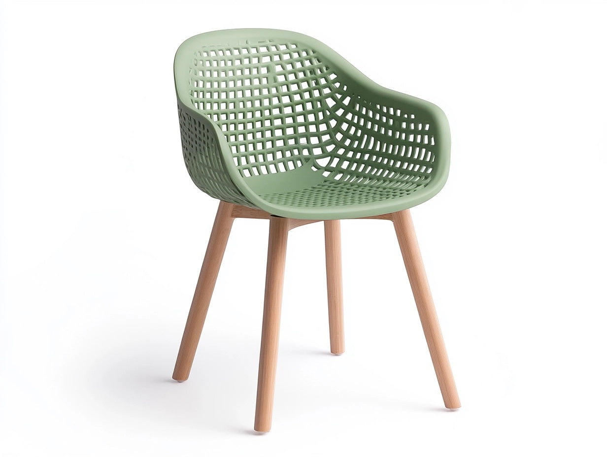 Silla de comedor moderna minimalista de pl¨¢stico moldeado con patas de madera maciza