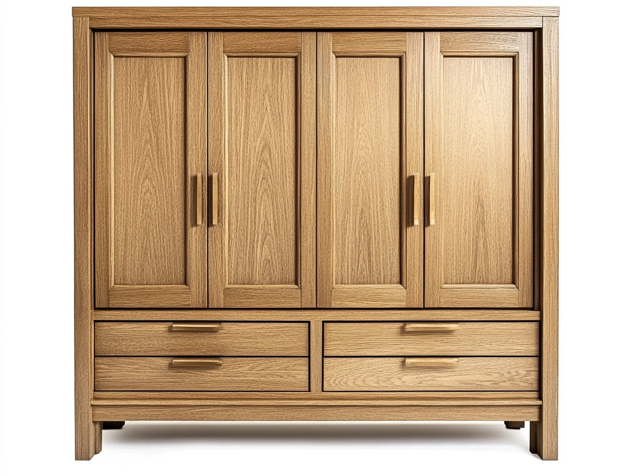 Armario de Madera de Roble Natural de 4 Puertas con 4 Cajones 200x180x60cm