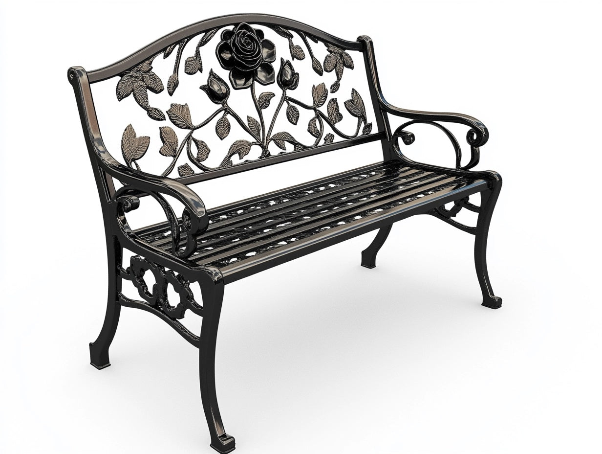 Banco de Jard¨ªn de Hierro Fundido con Respaldo Floral Negro 127cm