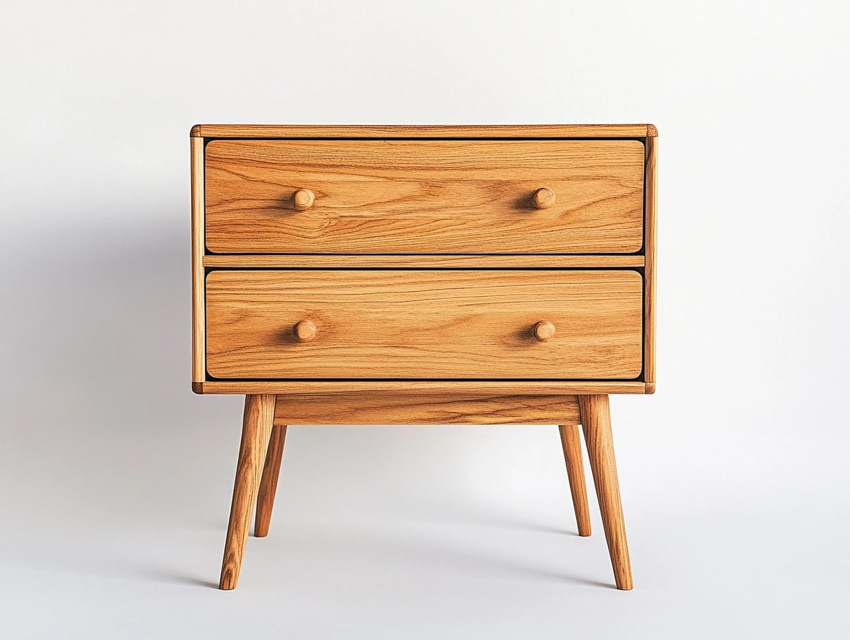 Mesita de Noche de Madera Natural con 2 Cajones 60x40x30cm