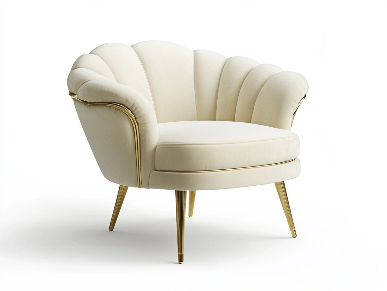 Sill¨®n con patas met¨¢licas y dise?o de concha 80cm de Alto x 90cm de Ancho x 85cm de Profundo