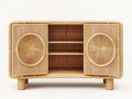 Aparador de Rattan Natural con Estantes y Puertas Circulares