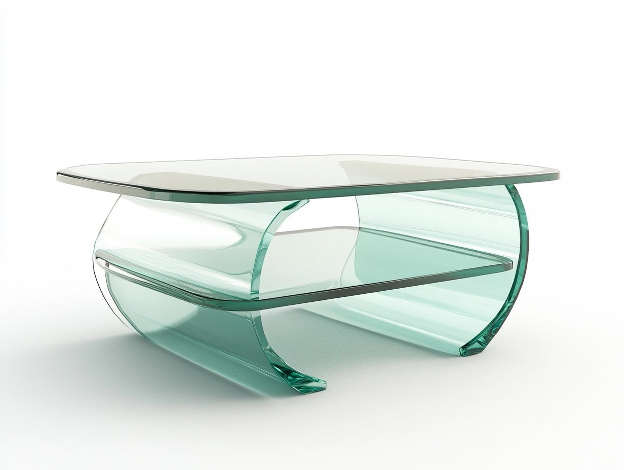 Mesa de Centro de Vidrio Curvado Transparente/Verde 2 Niveles 120x60x45cm