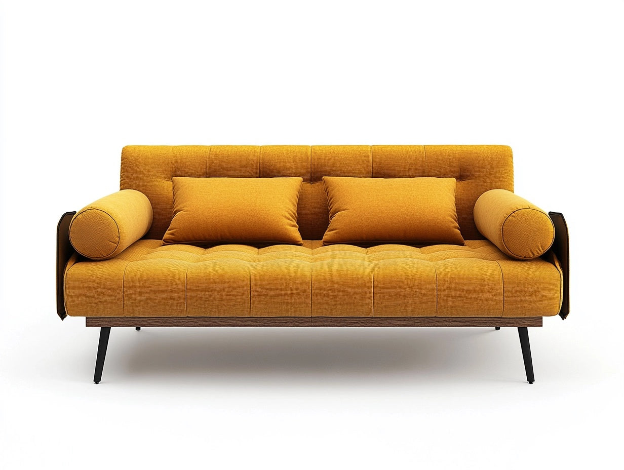 Sof¨¢ Cama de Tela Mostaza con Patas Met¨¢licas 200 cm