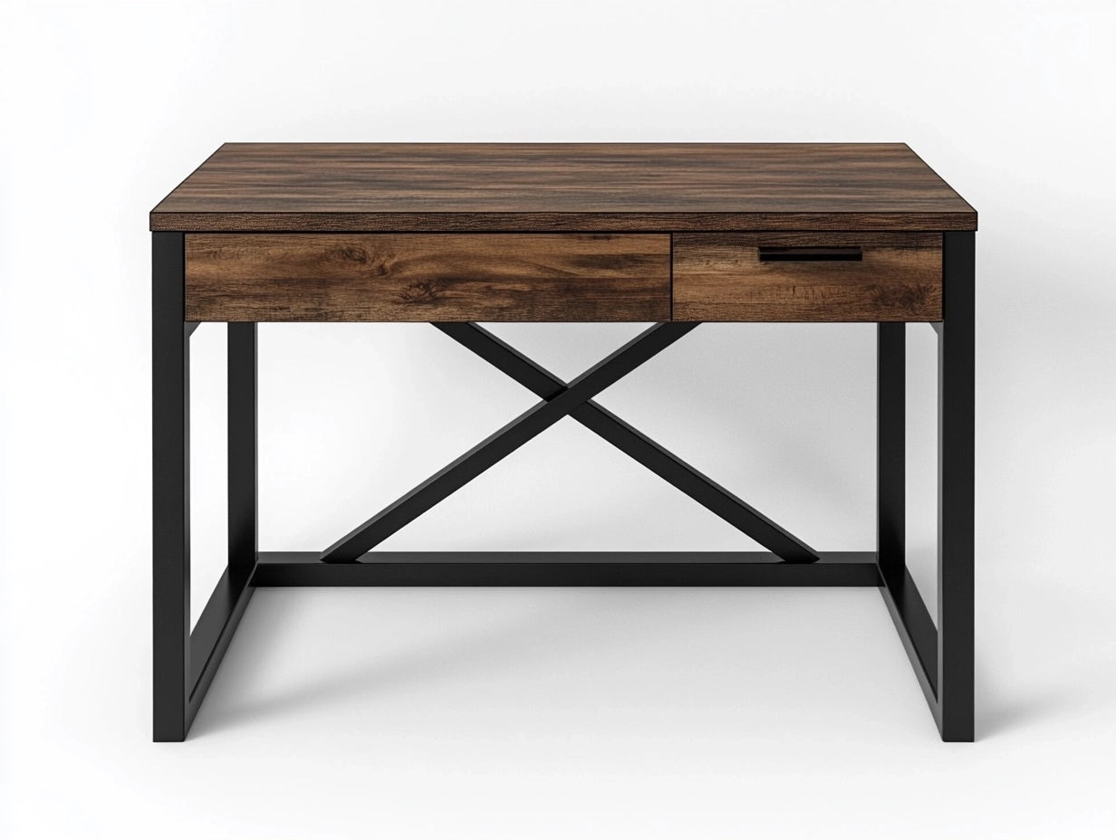 Escritorio Rectangular de MDF y Metal con Caj¨®n Marr¨®n/Negro 120x60x75 cm