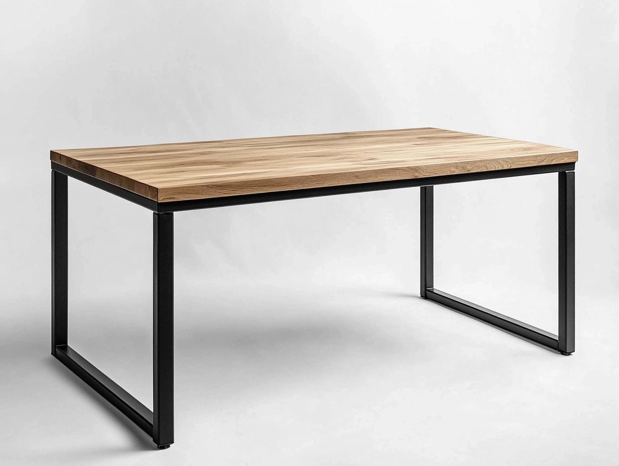 Mesa de comedor rectangular de madera maciza y acero negra 160x90x75 cm