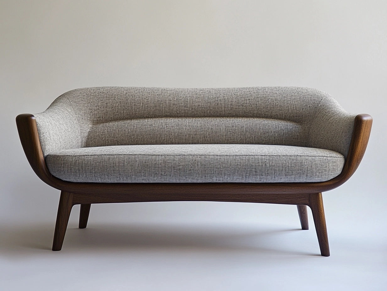 Sof¨¢ de dos plazas de madera maciza con tapizado de poli¨¦ster gris 130cm