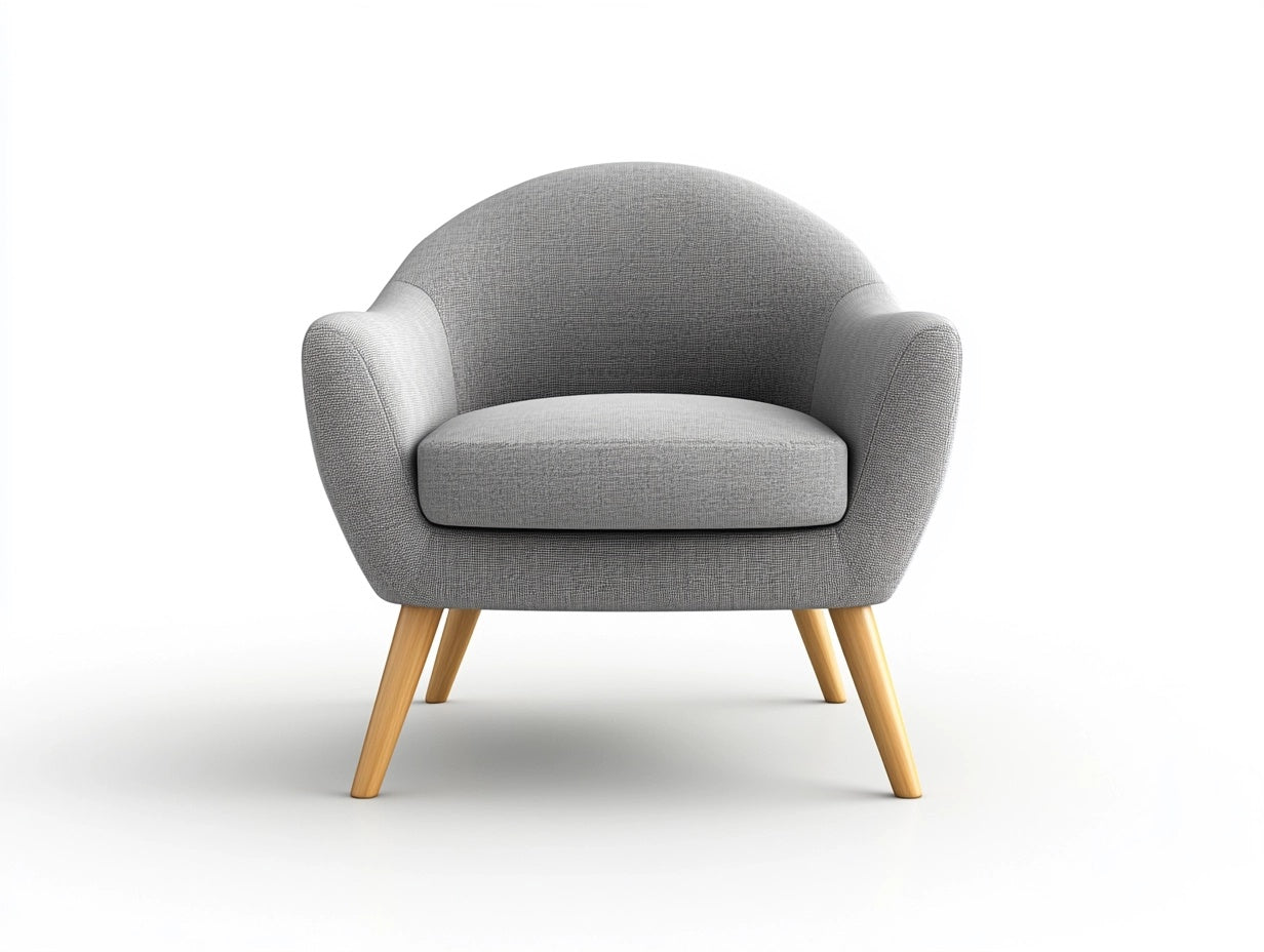 Sill¨®n individual gris forma redondeada tela poli¨¦ster patas madera 75cm