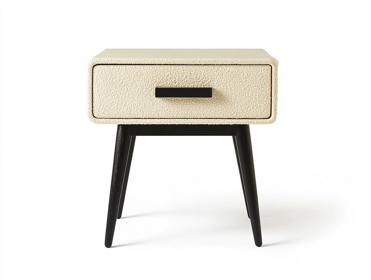 Mesita de Noche de Madera con Superficie Texturizada Beige 1 Caj¨®n 50x40x60cm