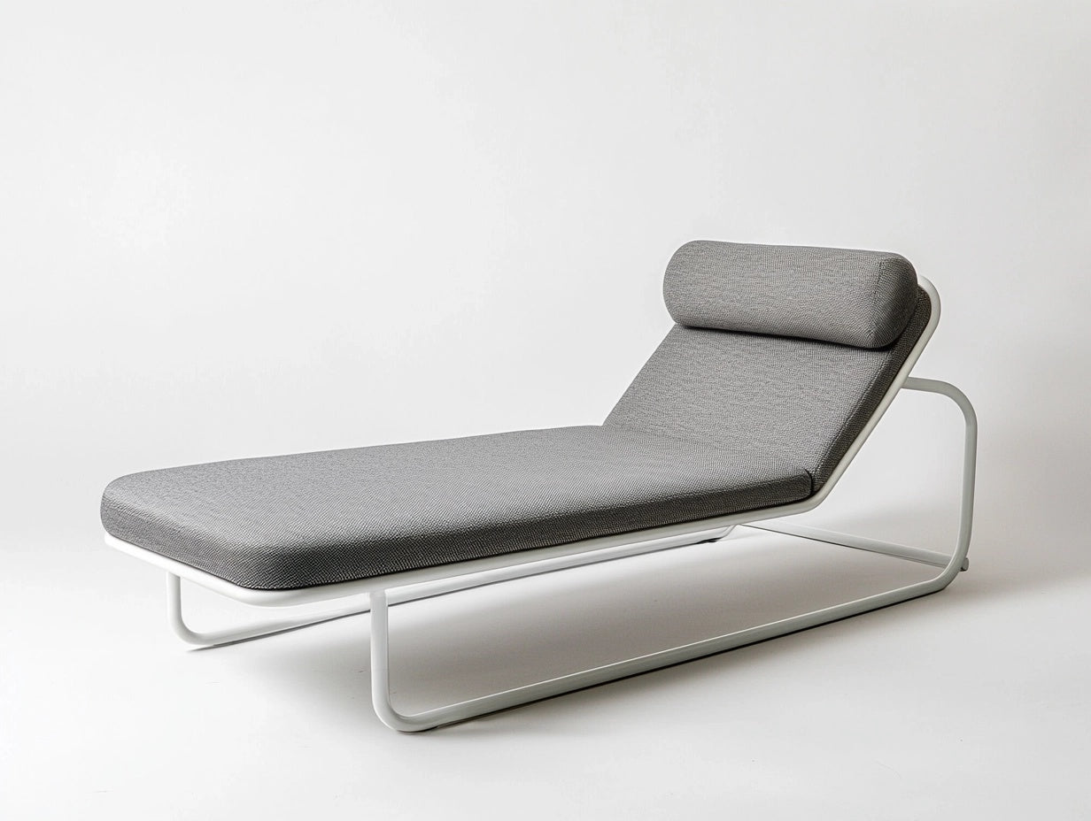 Tumbona Moderna de Acero Blanco y Tela Gris 200x65x80 cm