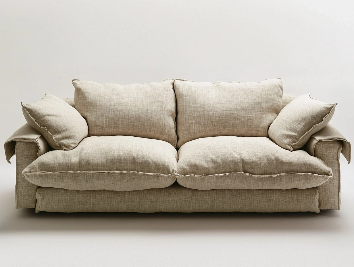 Sof¨¢ 2 Plazas Tela Beige Cojines Suaves