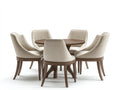 Conjunto de Mesa Comedor Redonda de Madera y 5 Sillas Tapizadas Beige