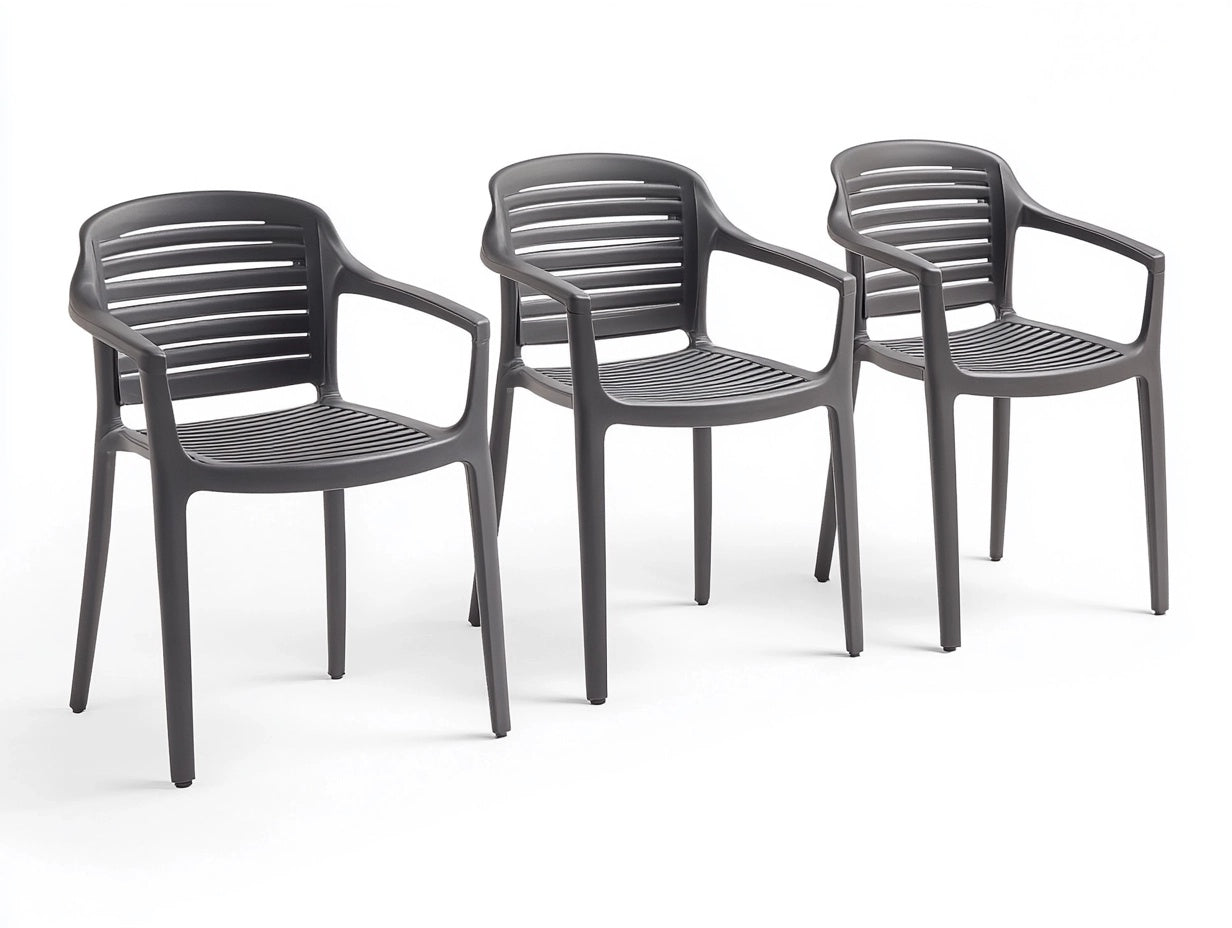 Juego de 3 sillas de jard¨ªn grises de polipropileno