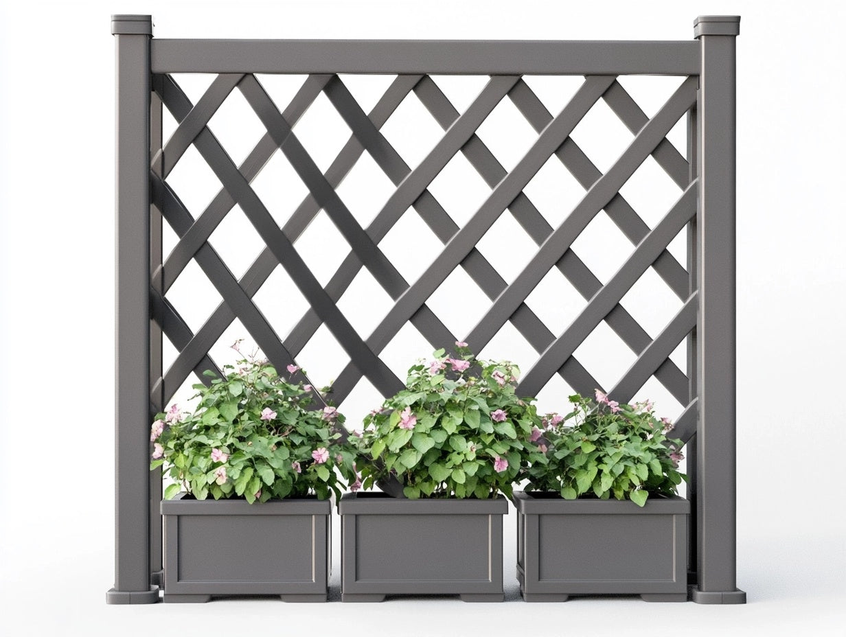 Panel Trepador de Jard¨ªn Cuadrado de PVC Gris con Maceteros 100 cm x 180 cm