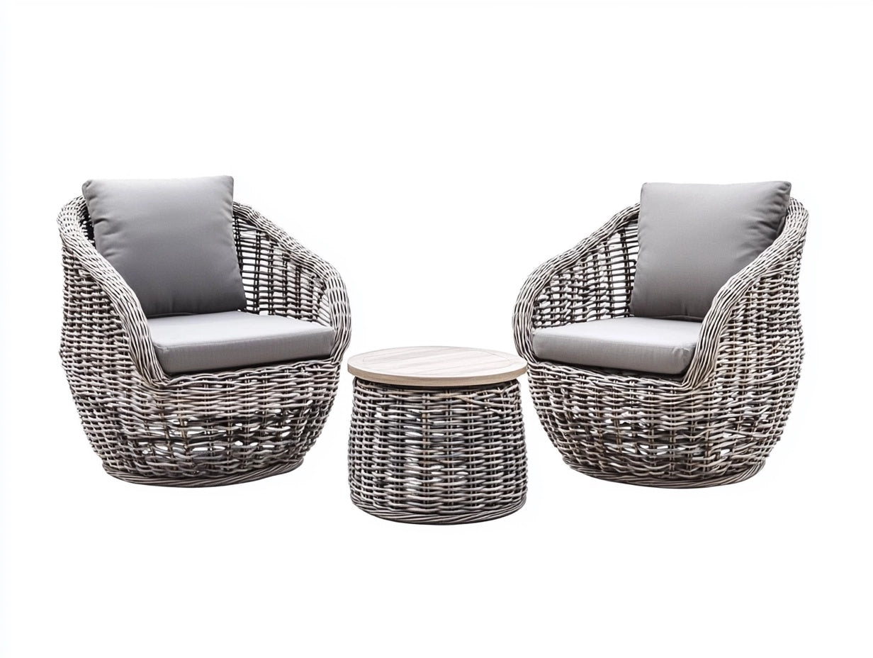 Juego de Muebles de Exterior de Rat¨¢n Sint¨¦tico con Cojines Grises 3 Piezas