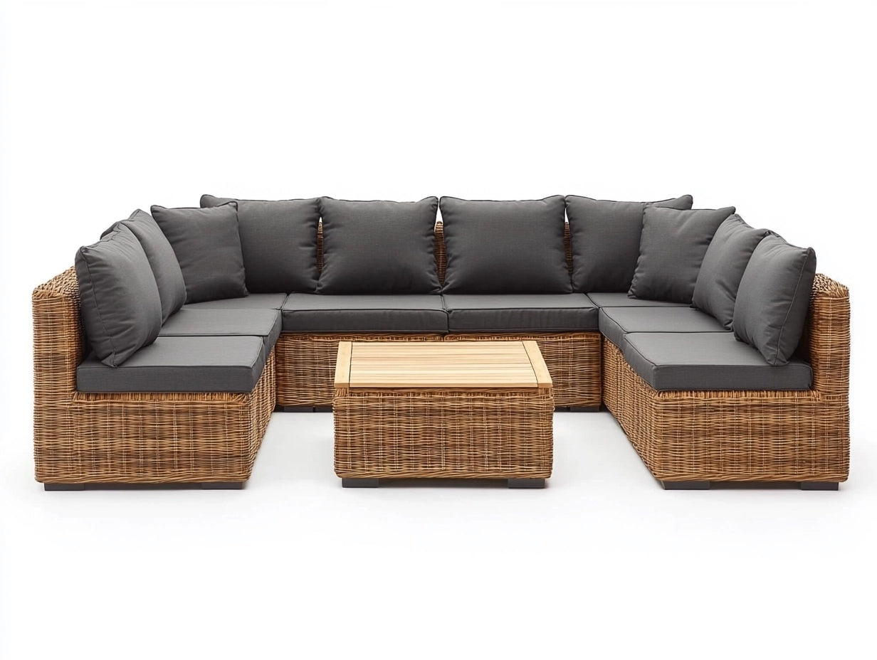 Conjunto de Muebles de Jard¨ªn de Rat¨¢n Sint¨¦tico Marr¨®n/Gris con Cojines Desenfundables 7 Piezas