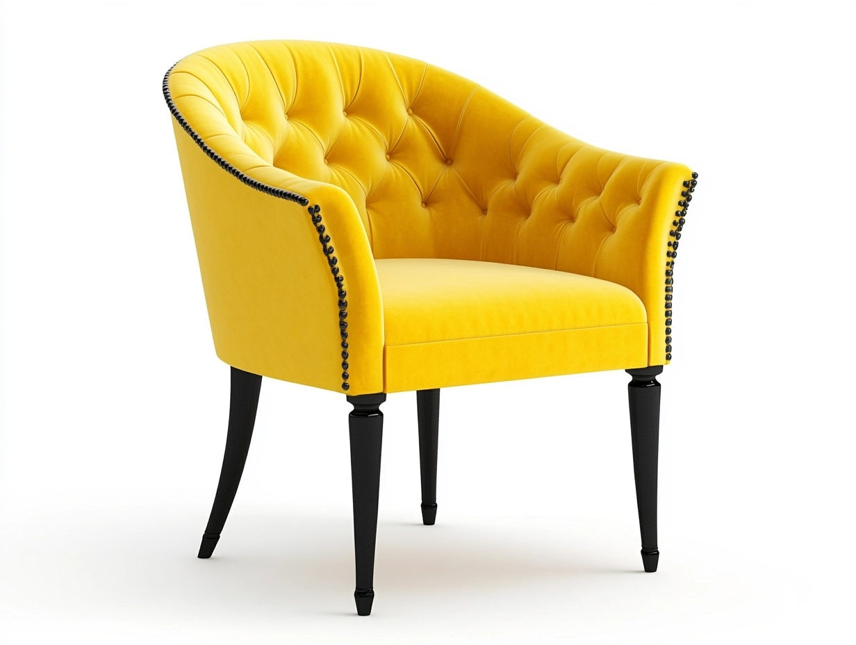 Sill¨®n Tapizado Terciopelo Amarillo con Patas de Madera Altas