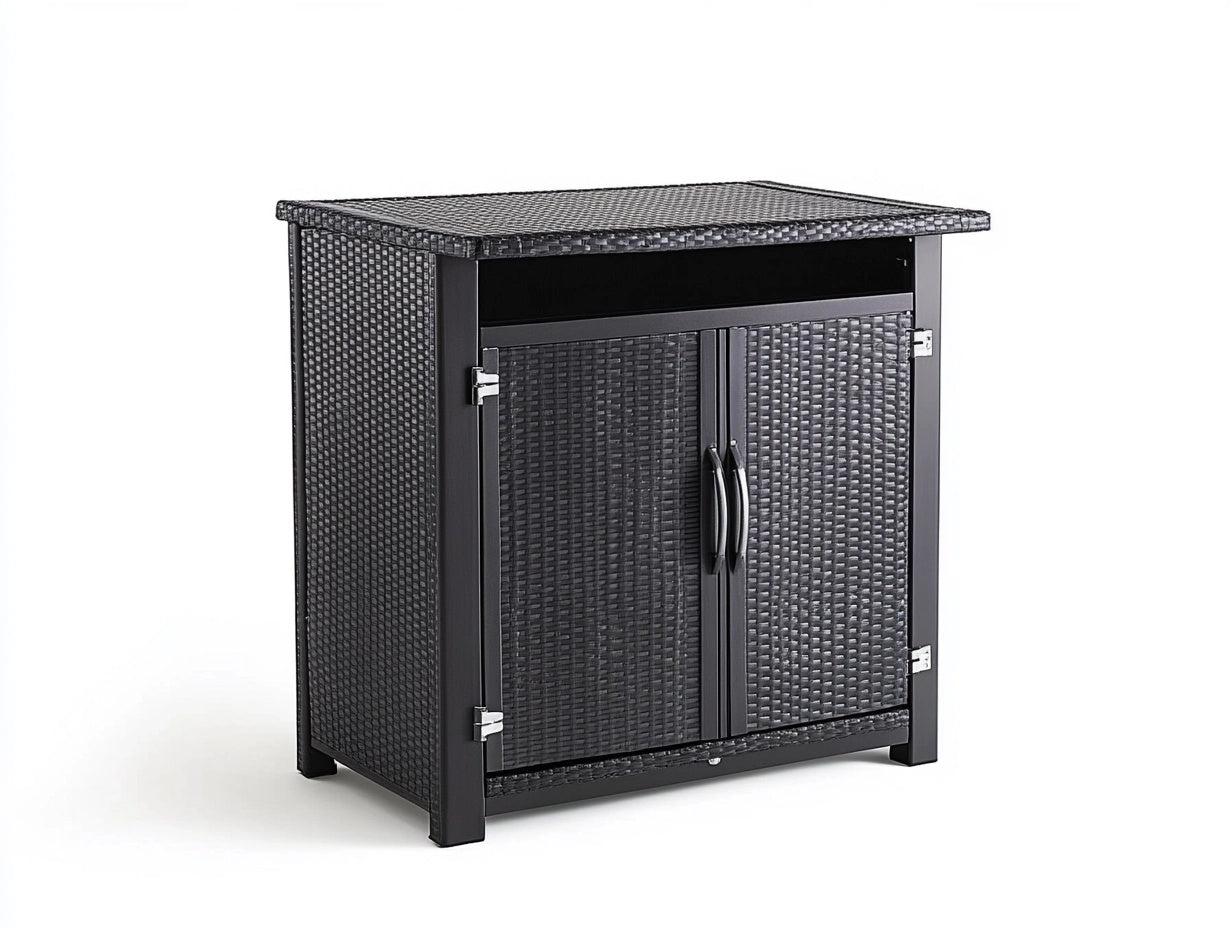 Armario de Almacenamiento Rattan Sint¨¦tico Negro Con Puertas 90x50x85cm Exterior
