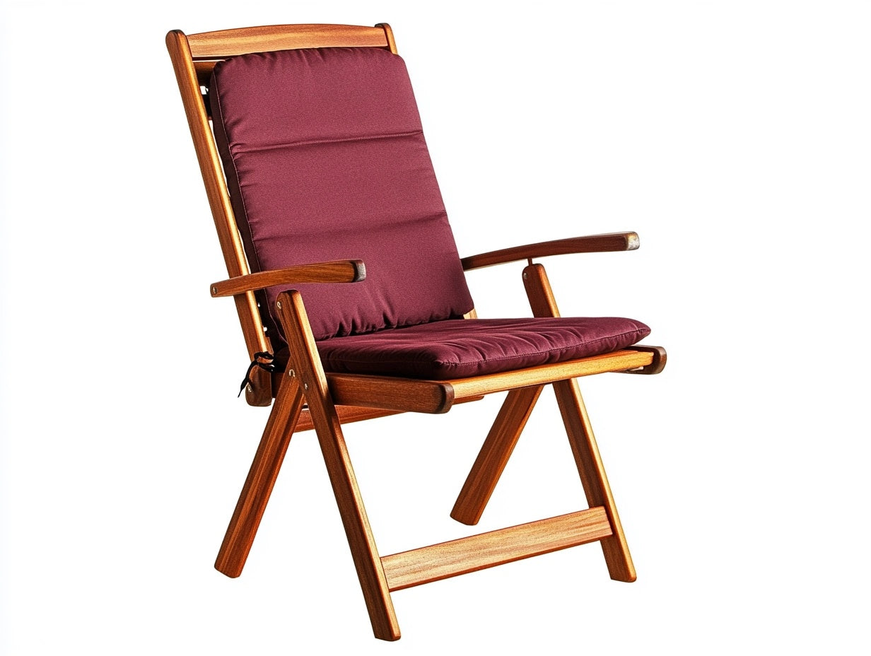 Silla Plegable de Madera con Coj¨ªn de Algod¨®n Burdeos
