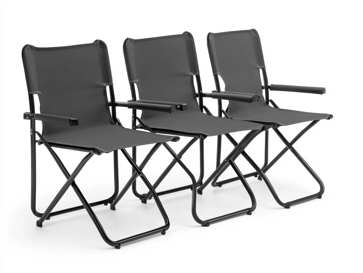 Juego de 3 sillas plegables con estructura de acero y asiento de poli¨¦ster negro