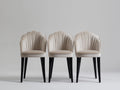 Juego de 3 Sillas Tapizadas en Forma de Concha Beige Patas Madera