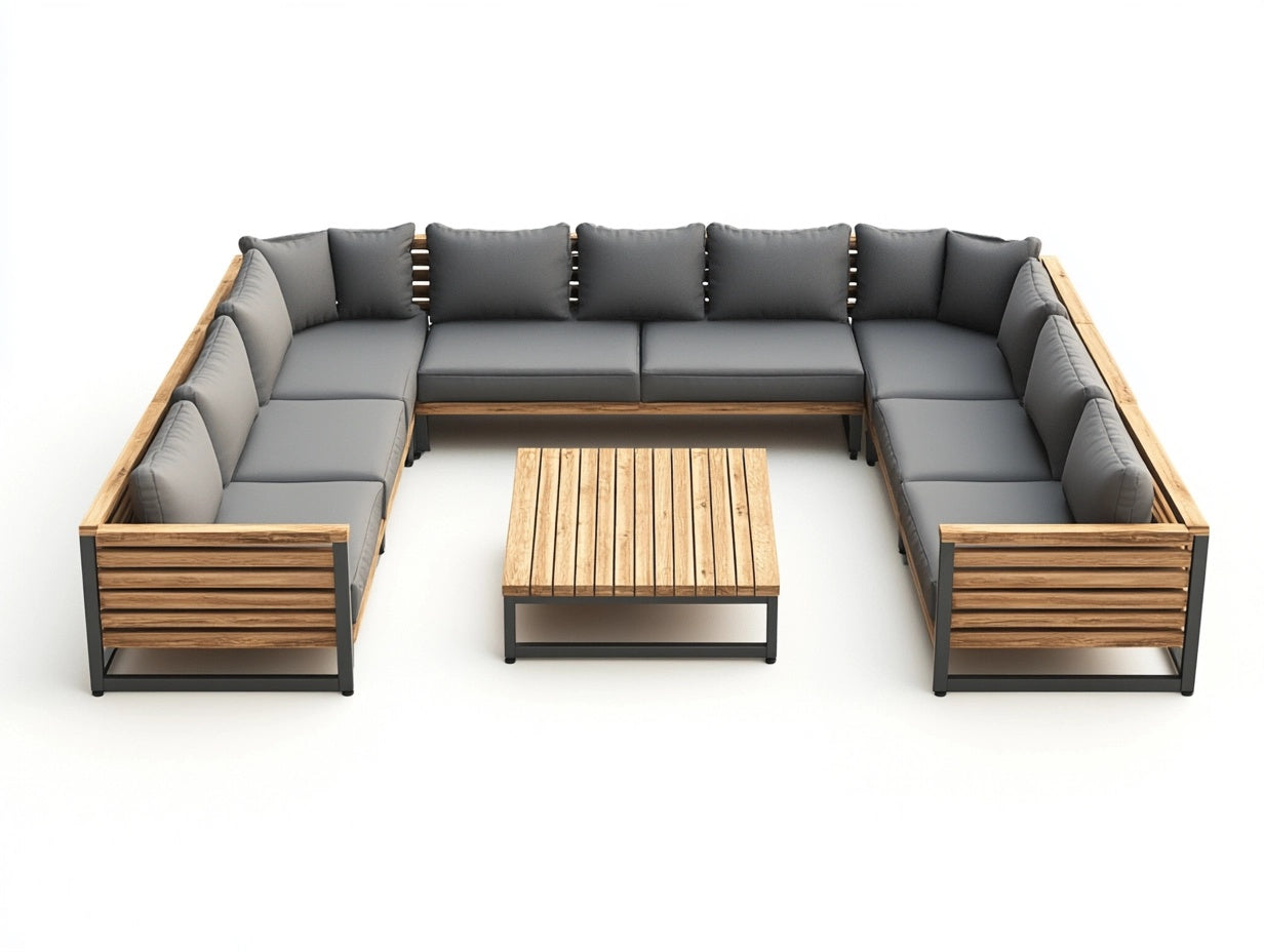 Conjunto de Muebles de Jard¨ªn 9 Piezas Madera Acacia/Aluminio Cojines Grises