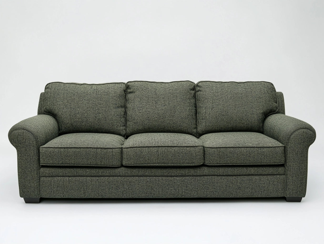 Sof¨¢ de tres plazas con brazos redondeados de tela poli¨¦ster verde 220 cm