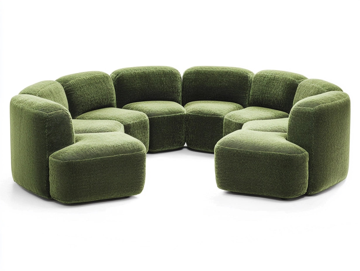 Sof¨¢ modular de 7 piezas en forma semicircular de pana verde musgo 280 cm