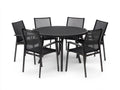 Juego de Comedor Exterior Redondo Mesa de Metal/Malla Negra 140 cm Incluye 1 Mesa y 6 Sillas
