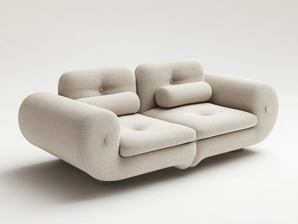 Sof¨¢ de 2 Plazas de Poli¨¦ster Beige con Cojines Cil¨ªndricos