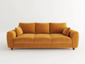 Sof¨¢ moderno de tres plazas con tapizado de tela mostaza y cojines incluidos