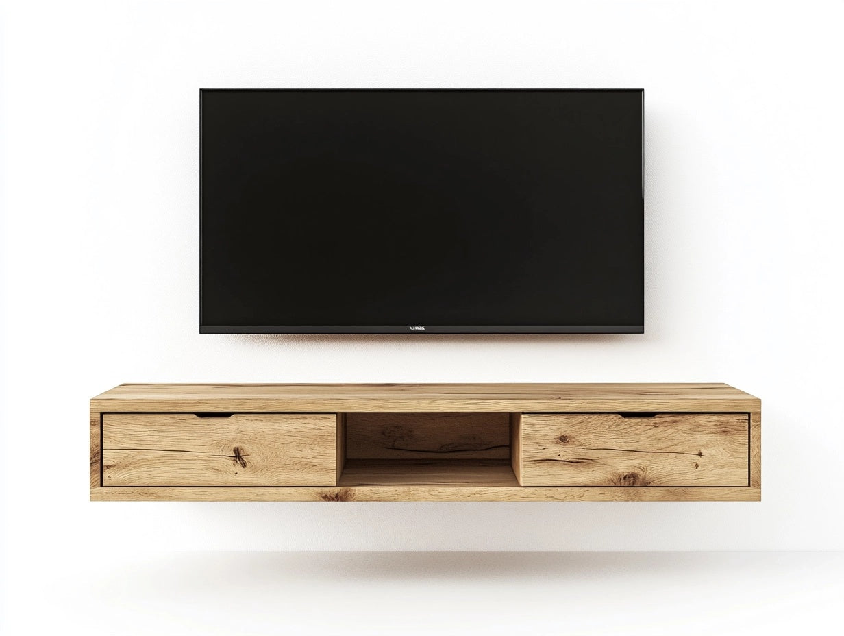 Mueble de TV flotante de madera maciza roble 120x30x25 cm con cajones