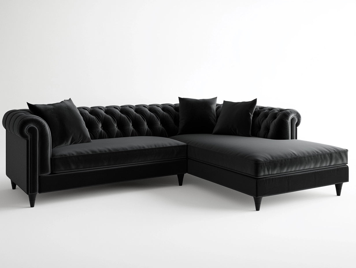 Sof¨¢ en forma de L con reposabrazos negro, 290x90x75 cm