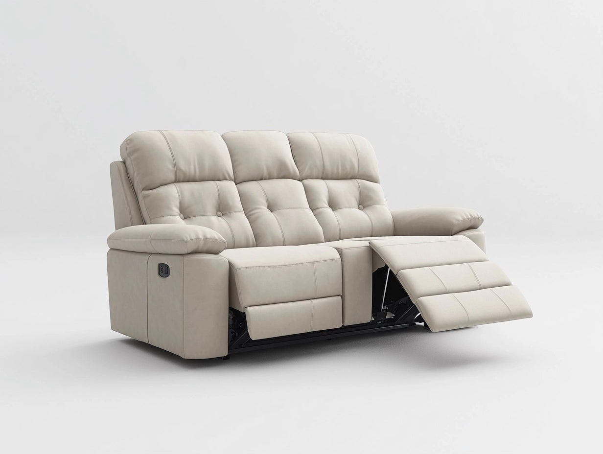 Sof¨¢ reclinable de 3 plazas beige forma rectangular piel sint¨¦tica 200 cm