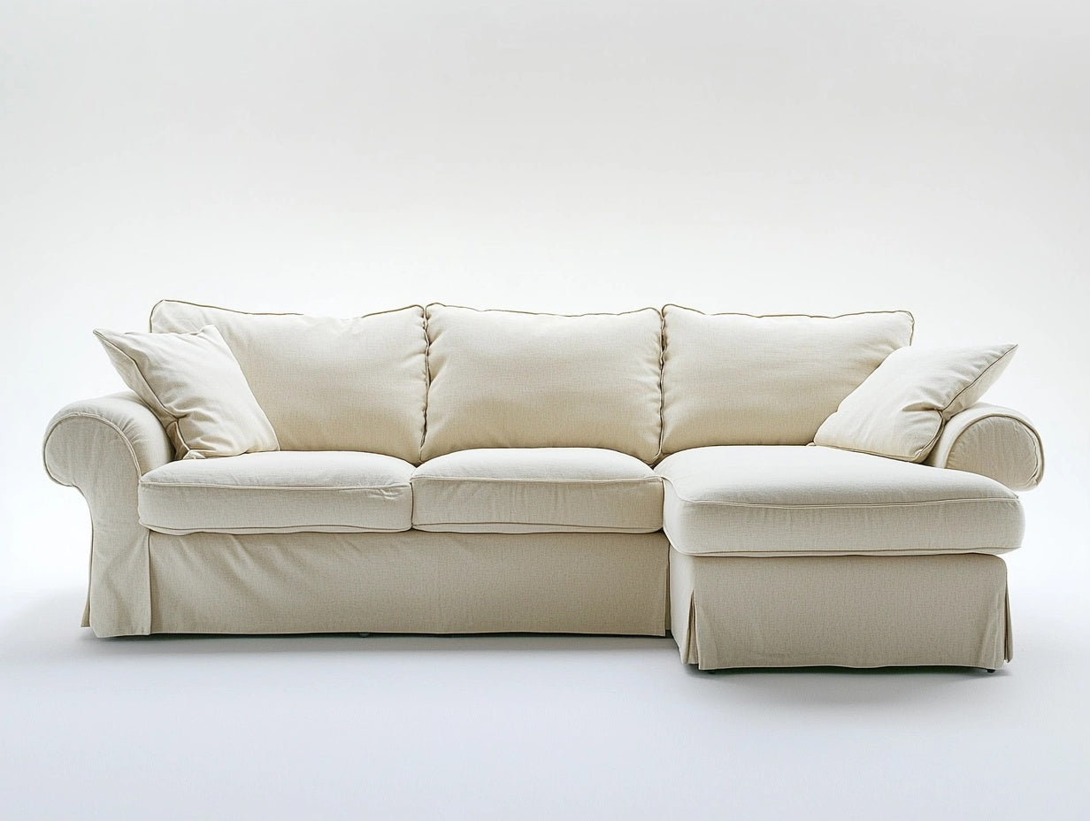 Sof¨¢ en L de Tela Algod¨®n Beige con Chaise Longue Derecha