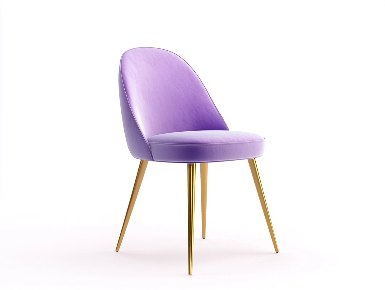 Silla de Comedor Tapizada en Tela Violeta con Patas de Metal Dorado 80cm Alta