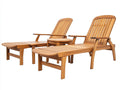 Set de Tumbonas de Madera Natural para Exterior con Mesa Auxiliar y Respaldo Ajustable