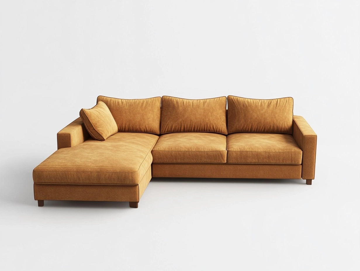 Sof¨¢ chaise longue de lino marr¨®n 3 plazas