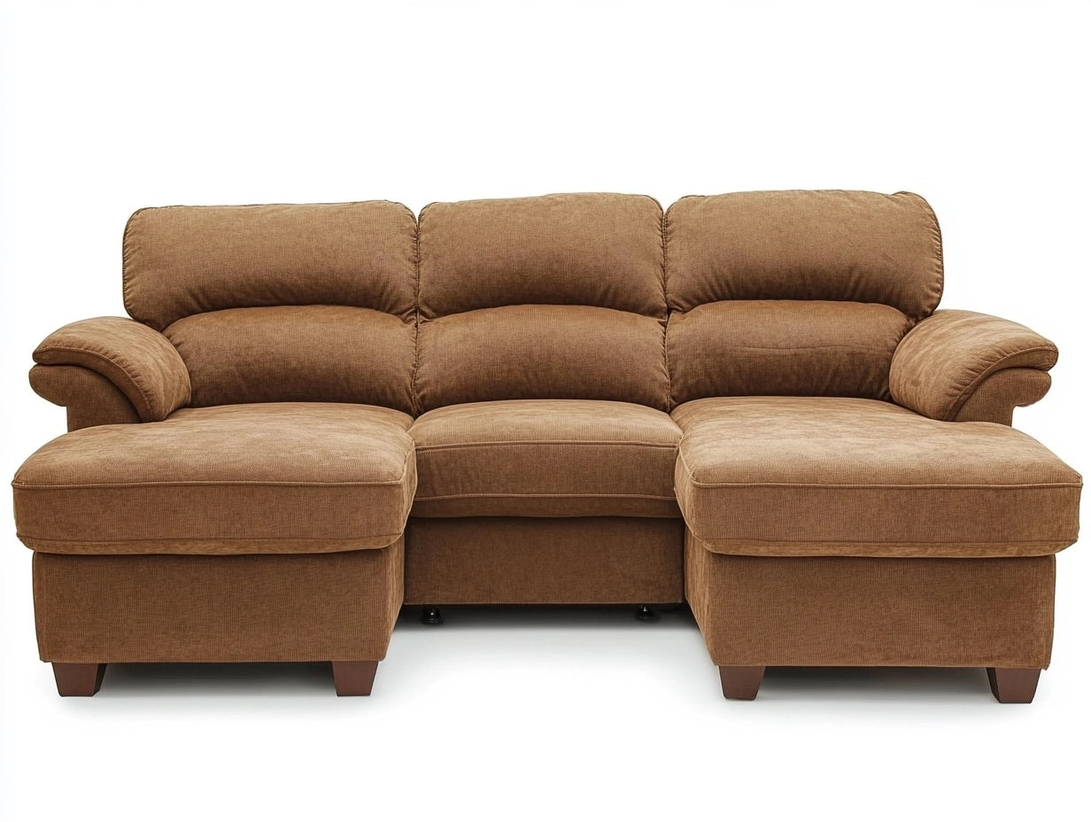 Sof¨¢ Seccional con Chaise Longue Tela Marr¨®n 265cm