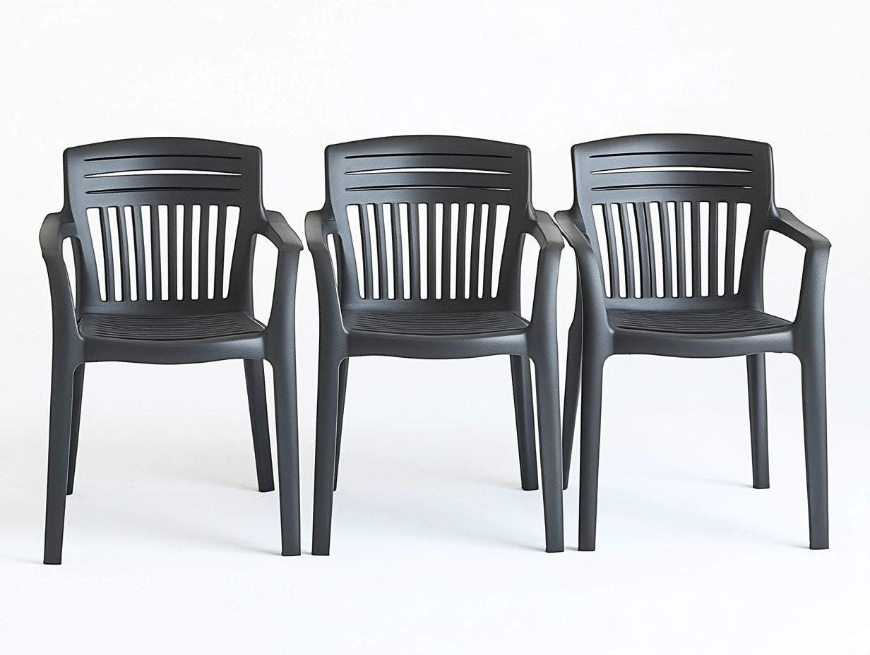 Sillas de Jard¨ªn de Pl¨¢stico Negro con Brazos y Respaldo, Conjunto de 3