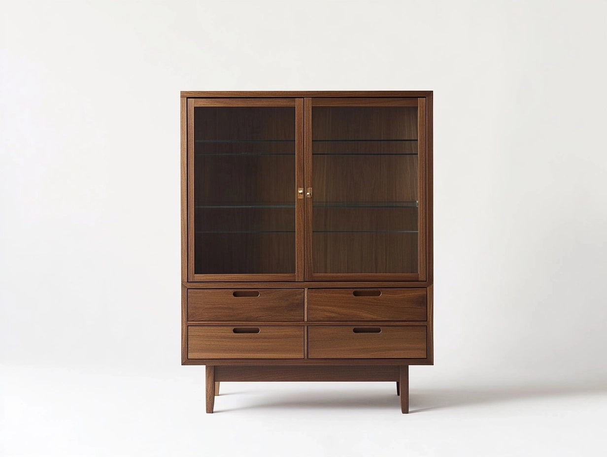 Vitrina de Madera de Nogal con Puertas de Vidrio Templado 120x50x180 cm