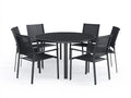 Conjunto de Muebles de Exterior - Mesa Redonda y 6 Sillas Apilables Negro Acero/Material Resistente a la Intemperie