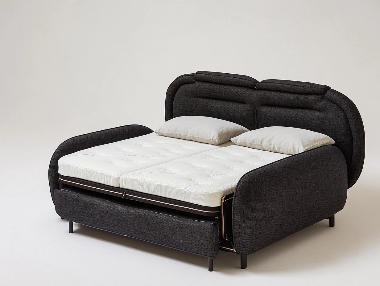 Sof¨¢ Cama Doble de Tela Poli¨¦ster Negro 200x180 cm