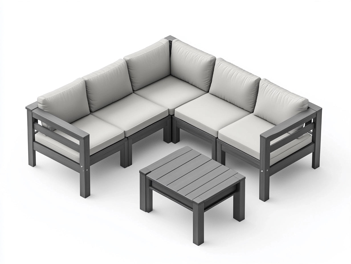 Juego de Muebles de Jard¨ªn de Esquina Modular en Metal Gris con Cojines de Poli¨¦ster Gris Claro